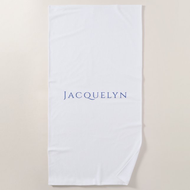 Toalla De Playa Minimalist White Blue Plain Elegant Modern Name (Anverso)