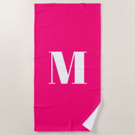 Toalla De Playa Minimalista monograma rosa fucsia inicial