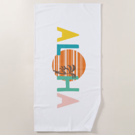 Toalla De Playa Minimalista Multicolor "Aloha" Palm Tree