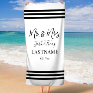 Toalla De Playa Minimalista Personalizado Sr. y Sra.