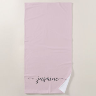 Toalla De Playa Minimalista Rosa Pálido Monograma Nombre Gigante E
