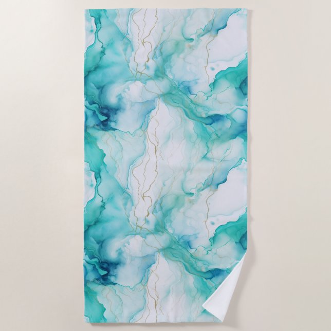Toalla De Playa Mint Aqua Ink Marble (Anverso)