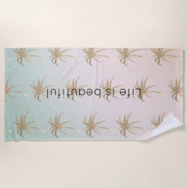 Toalla De Playa Mint Cream Ombre Palm Tropical Gold         