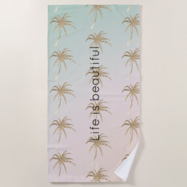 Toalla De Playa Mint Cream Ombre Palm Tropical Gold