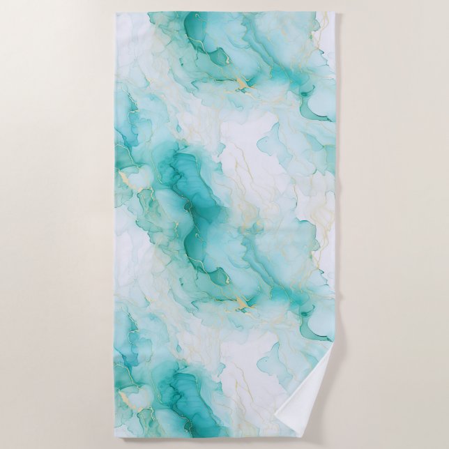 Toalla De Playa Mint Green Gold White Marble (Anverso)