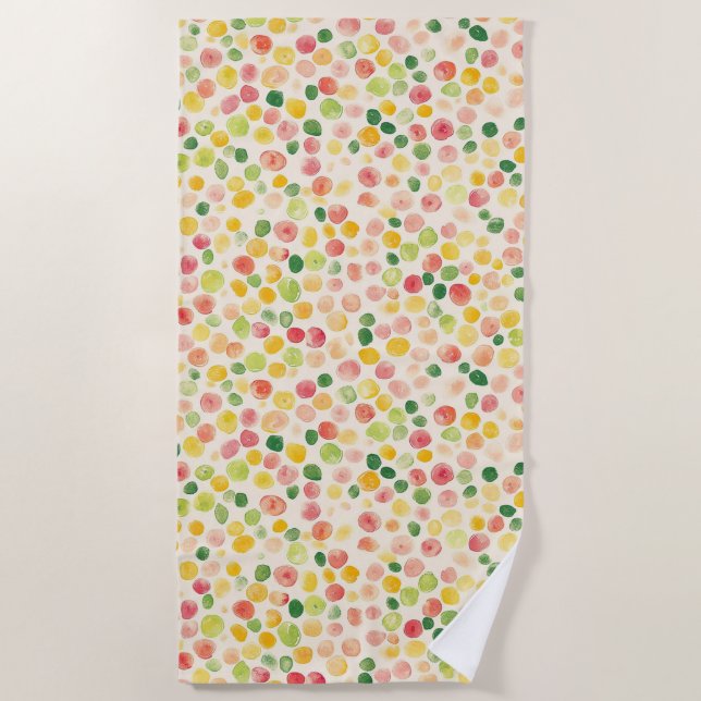Toalla De Playa Mint Pink Yellow Green Fruity Dots  (Anverso)