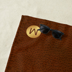 Toalla De Playa Moda clásica Marrón Textura y Monograma dorado Ini