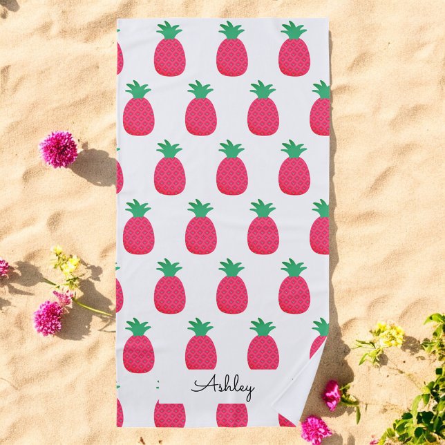 Toalla De Playa Moda de patrón de piña rosa blanco (Subido por el creador)