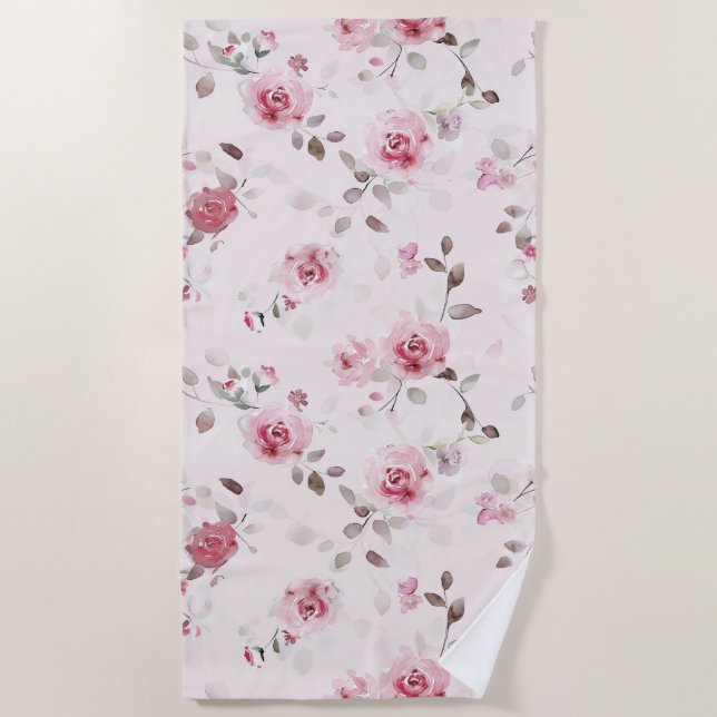 Toalla De Playa Moda Floral rosa romántica (Anverso)