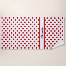 Toalla De Playa Moda Fondo Blanco Rojo Punto Polka