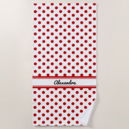 Toalla De Playa Moda Fondo Blanco Rojo Punto Polka