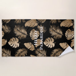 Toalla De Playa Moda Hojas Tropicales de Oro Negro