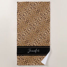 Toalla De Playa Moda Leopard Print Black Script Personalizado