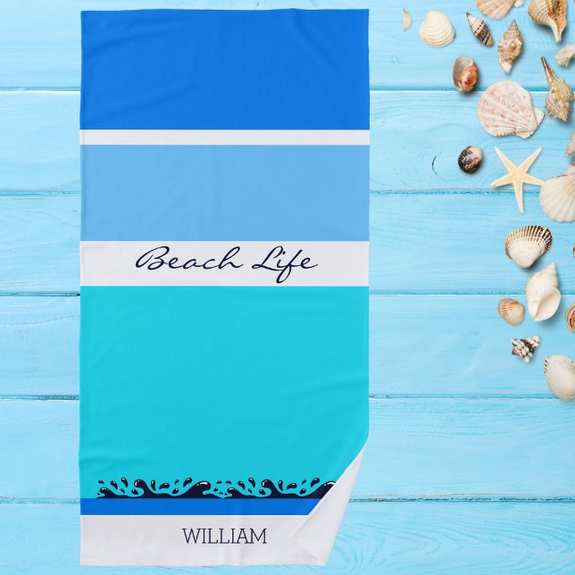 Toalla De Playa Moda Nombre de franjas oceánicas azules (Subido por el creador)