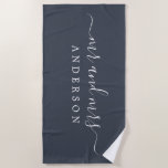 Toalla De Playa Moda Nueva boda Sr. Charcoal Blue Monogrammed<br><div class="desc">Moda toalla de playa monogramada azul carbón vegetal con el texto grande Mr. y Mrs. en blanco elegante guión. Puede personalizar esta toalla de playa de lujo con su nombre casado. Un regalo perfecto para la pareja recién casada. Diseñado exclusivamente para usted por Happy Dolphin Studio.</div>