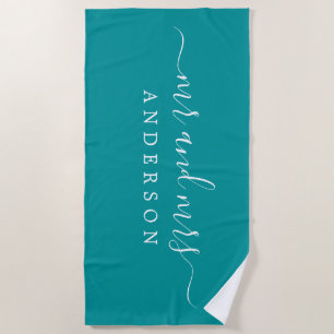 Toalla De Playa Moda Nueva boda Sr. Viridian Green Monogrammed