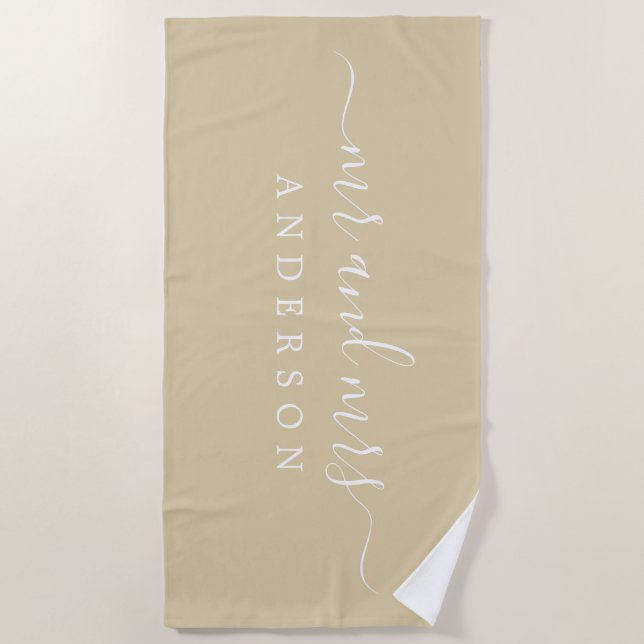 Toalla De Playa Moda Recién Contratado Sr. Beige Sand Monogrammed (Anverso)