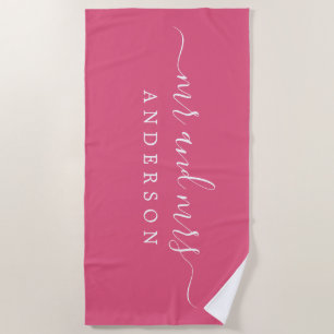 Toalla De Playa Moda Recién Contratado Sr. Mrs Hot Pink Monogramme