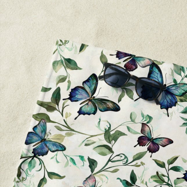 Toalla De Playa Moda Romántica Azul Butterflies Ducha de novia (In situ)