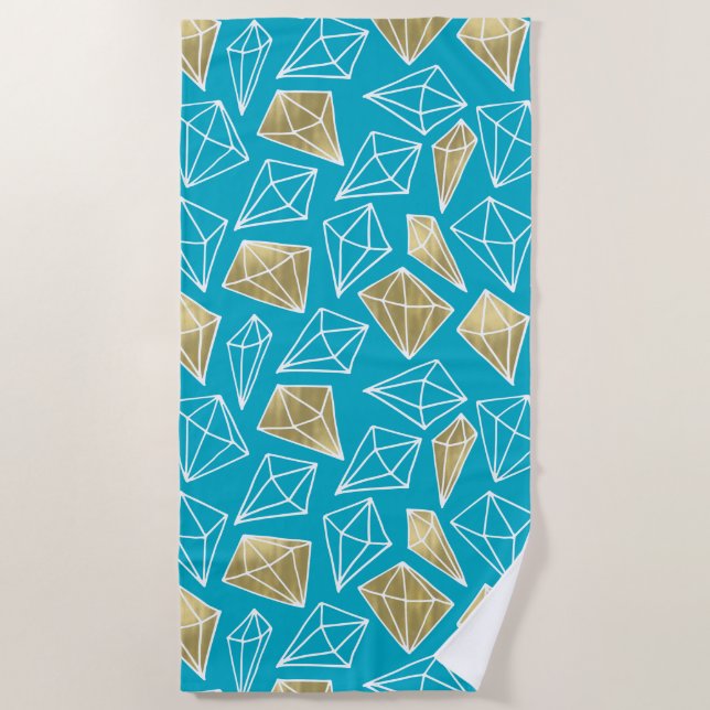 Toalla De Playa Moda Turquesa Aqua Diamantes de Oro Azul (Anverso)