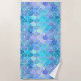 Toalla De Playa Modelo Aqua Pearlescent & Gold Mermaid