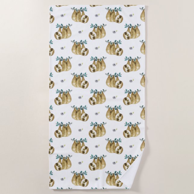 Toalla De Playa Modelo de la pereza de la acuarela de la empanada (Anverso)