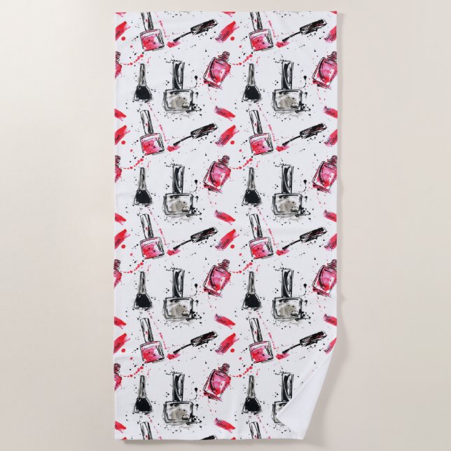 Toalla De Playa Modelo del esmalte de uñas de la acuarela (Anverso)