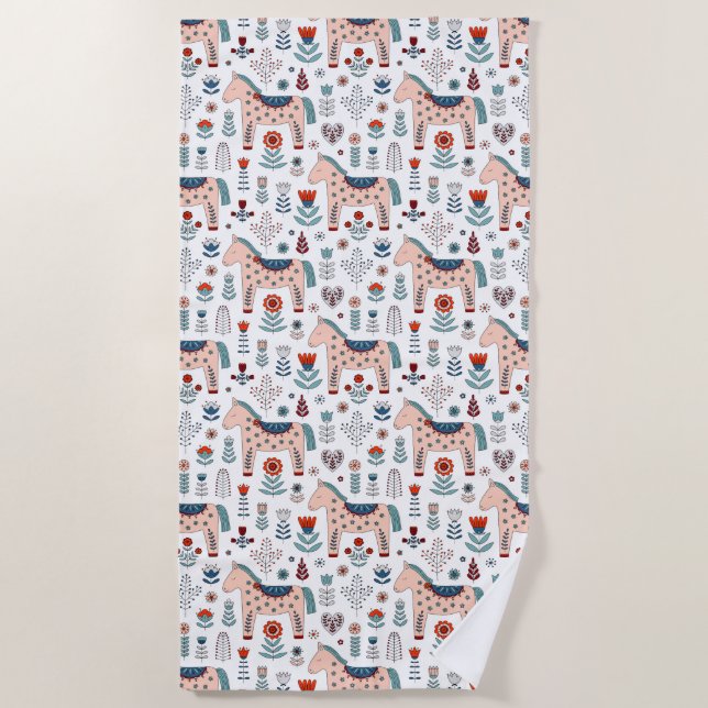 Toalla De Playa Modelo escandinavo del arte popular del caballo (Anverso)