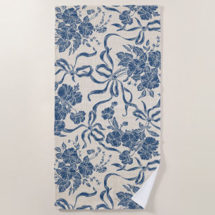 Toalla De Playa Modelo floral azul de la Marina de Marfil Vintage