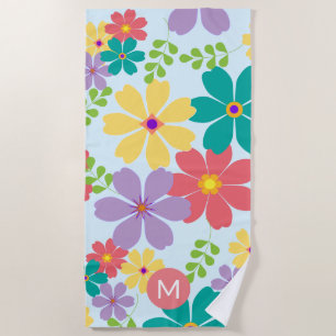 Toalla De Playa Modelo moderno de flores alegres y brillantes mono