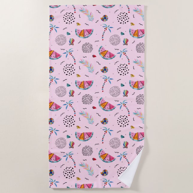 Toalla De Playa Modelo rosado tropical del estilo de Memphis (Anverso)