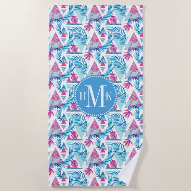 Toalla De Playa Modelo tropical de la hoja de la acuarela (Anverso)