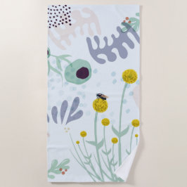 Toalla De Playa Modern Abstract Botanical Yellow Billy Button