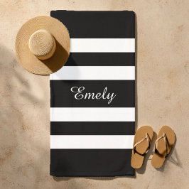 Toalla De Playa Modern Black And White Stripes Pattern