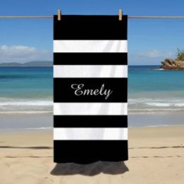 Toalla De Playa Modern Black And White Stripes Pattern