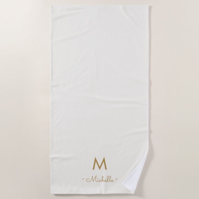 Toalla De Playa Modern Ivory Gold Script Monogram (Anverso)