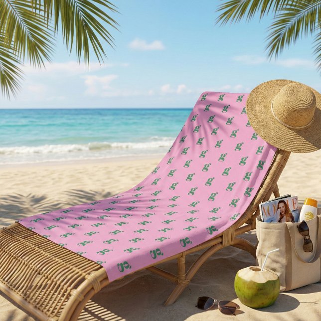Toalla De Playa Modern Monogram Initial Letter Pink Green Pattern (Subido por el creador)