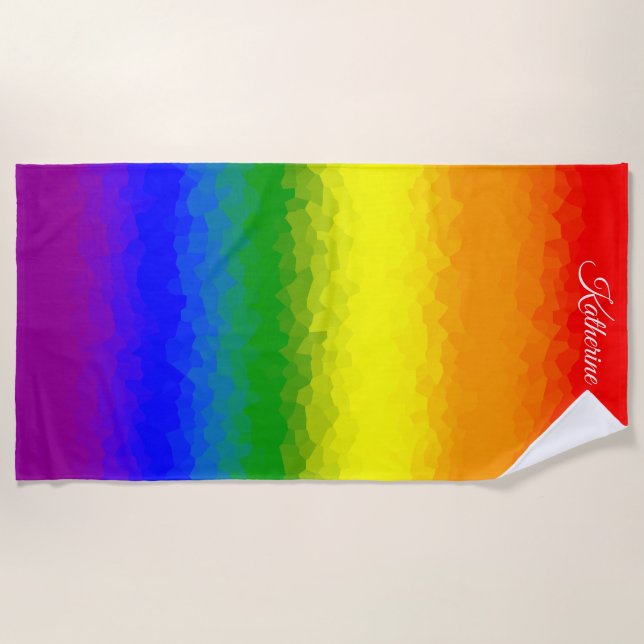 Toalla De Playa Modern Rainbow Mosaic Script Name  (Anverso)