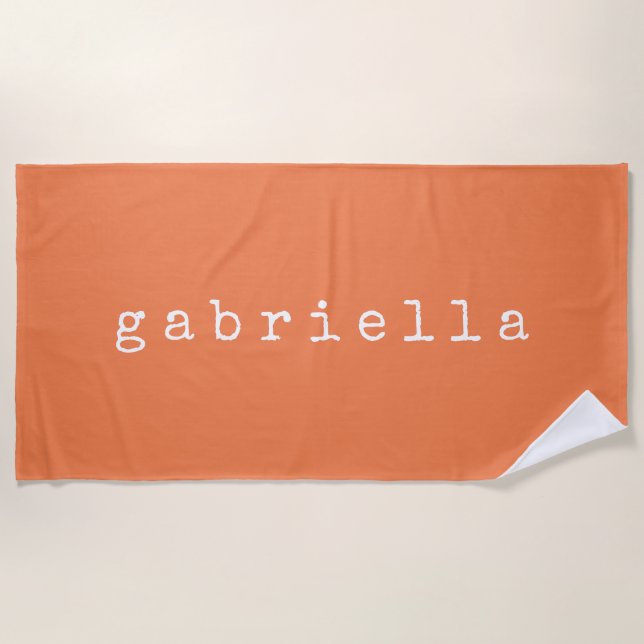 Toalla De Playa Modern Script Name Summer Beach Aesthetic Orange (Anverso)