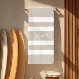 Toalla De Playa Modern Taupe Beige Striped Name