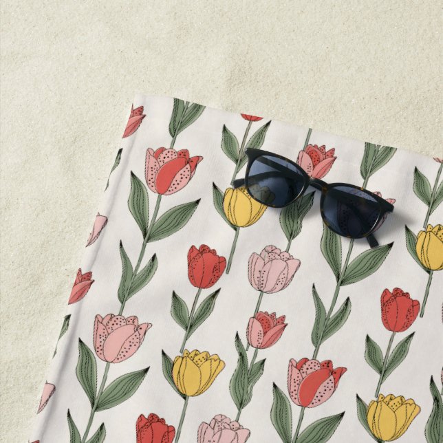 Toalla De Playa Modern Tulip Floral Pattern Soft Botanical Spring (In situ)