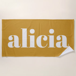Toalla De Playa Modern Typography Personalized Name Mustard Yellow