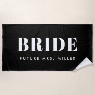 Toalla De Playa Moderna Bachelorette Negra Futuro Sra. Bride