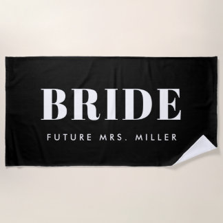 Toalla De Playa Moderna Bachelorette Negra Futuro Sra. Bride