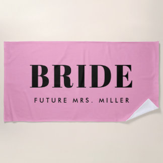 Toalla De Playa Moderna Bachelorette rosa Futuro Sra. Bride