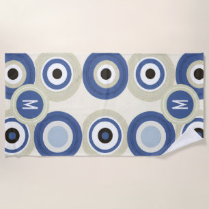 Toalla de playa moderna de Monograma Mal Ojo Retro