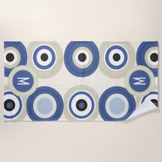 Toalla de playa moderna de Monograma Mal Ojo Retro (Anverso)