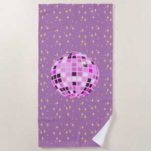 Toalla De Playa Moderna disco retro rosa bola morada