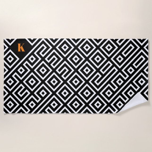 Toalla de playa moderna negra y blanca para regalo (Anverso)