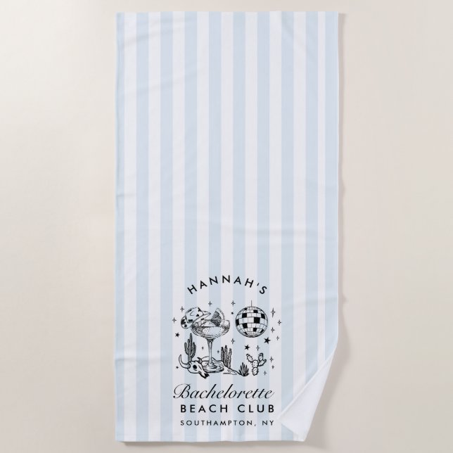 Toalla de playa moderna retro azul y negra de solt (Anverso)
